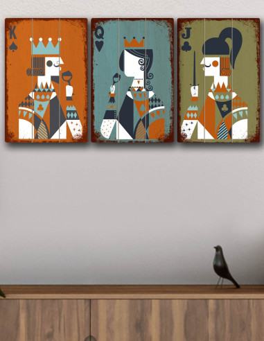 VINOXO wooden playing card wall decor set of three modern panels