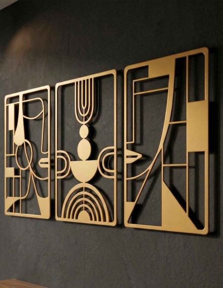 VINOXO Modern Boho Metal Wall Art Set of 3 Abstract Wall Hanging for Living Room Bedroom