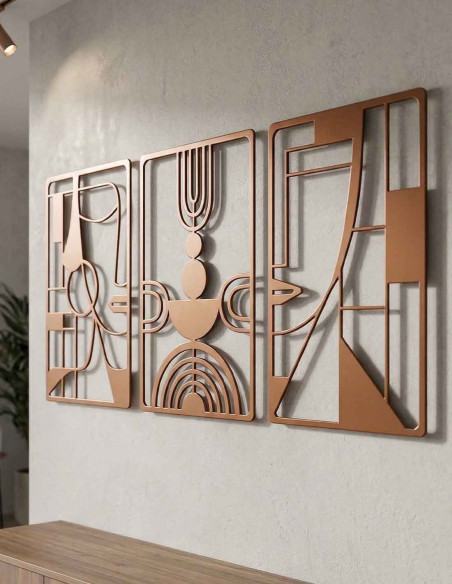 VINOXO Modern Boho Metal Wall Art Set of 3 Abstract Wall Hanging for Living Room Bedroom
