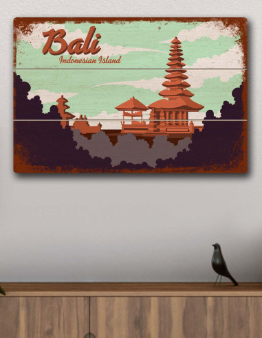 VINOXO Vintage Framed Wall Art Decor Plaque - Bali Poster