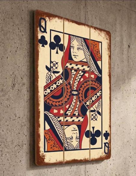 VINOXO Queen of Clubs wooden wall art, large card decor for executive cabin