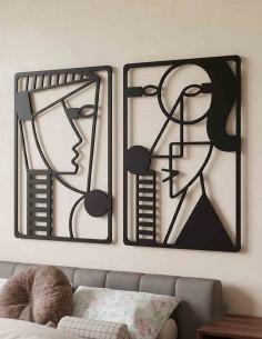 Modern abstract couple wall art two-panel metal silhouette set