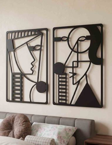 Modern abstract couple wall art two-panel metal silhouette set