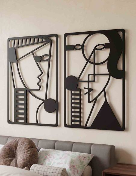 Modern abstract couple wall art two-panel metal silhouette set