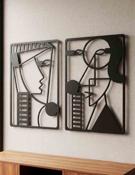 VINOXO Modern Abstract Couple Metal Wall Art Set of 2 for Living Room Bedroom Decor