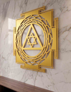 VINOXO Ganpati Yantra metal wall frame in gold finish for home decor