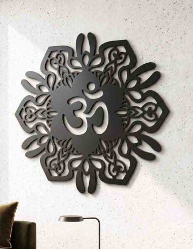 Black metal mandala wall hanging for meditation room decor
