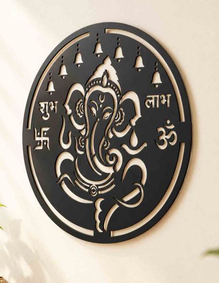 VINOXO Shubh Labh Ganpati Metal Wall Hanging Wall Decor for Home Office