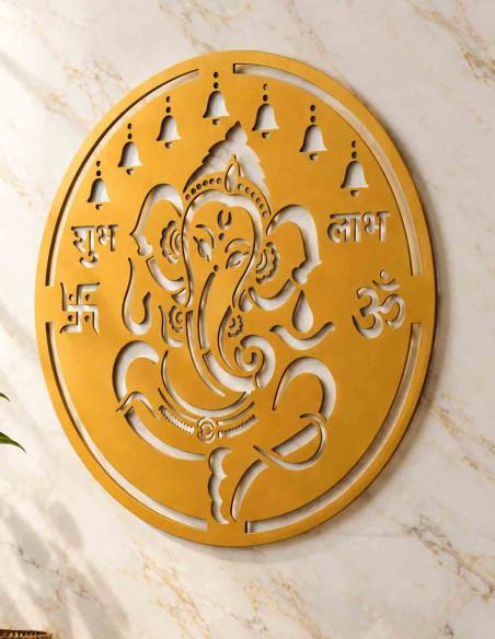VINOXO Shubh Labh Ganpati Metal Wall Hanging Wall Decor for Home Office