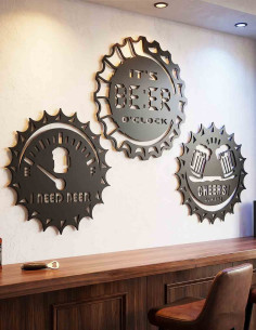 VINOXO vintage bottle cap metal wall art set of 3 for home bar walls