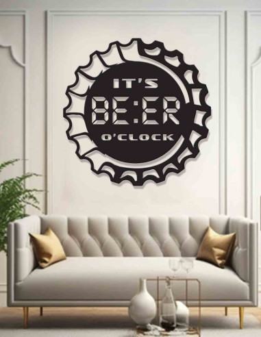 Close view of the It's Beer O'Clock bottle cap metal wall art sign