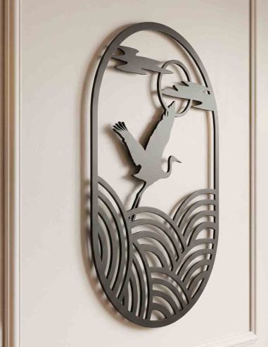 Japanese crane metal wall art bird silhouette hanging decor for bedroom