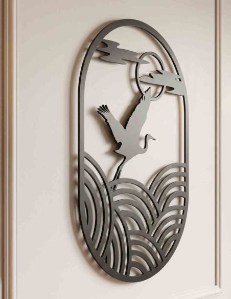 Japanese crane metal wall art bird silhouette hanging decor for bedroom Japanese crane metal wall art bird silhouette hanging decor for bedroom