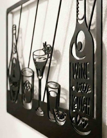 Metal bar wall art with wine bottle and cocktail silhouettes Metal bar wall art with wine bottle and cocktail silhouettes