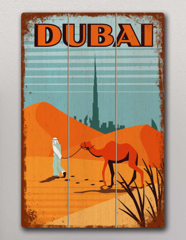 VINOXO Vintage Framed Wall Art Decor Plaque - Dubai City Skyline Poster