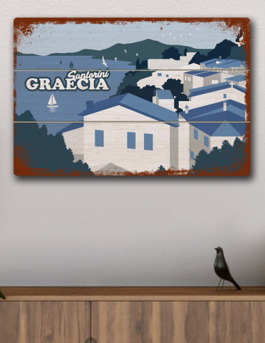VINOXO Vintage Framed Wall Art Decor Plaque - Greece Poster
