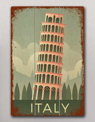 VINOXO Vintage Framed Wall Art Decor Plaque - Leaning Tower Of Pisa Poster