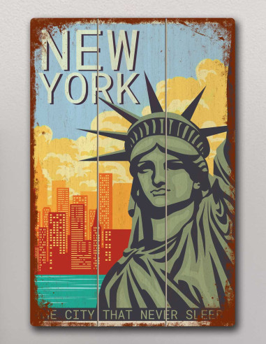 VINOXO Vintage Framed Wall Art Decor Plaque - Liberty Statue Retro Poster