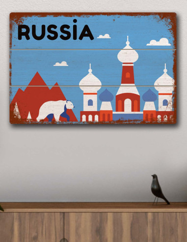 VINOXO Vintage Framed Wall Art Decor Plaque - Russia skyline Poster