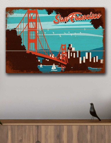 VINOXO Vintage Framed Wall Art Decor Plaque - San Francisco Skyline Poster