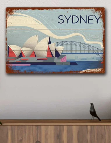 VINOXO Vintage Framed Wall Art Decor Plaque - Sydney Skyline Poster
