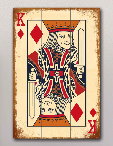 VINOXO Red King Diamond Card Wooden Framed Wall Painting