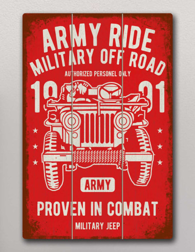 VINOXO Vintage Cars Wall Art Decor Painting - Army Ride Military Off Road - Red