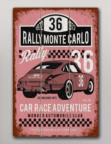 VINOXO Vintage Cars Wall Art Decor Painting - Rally Monte Carlo - Brown
