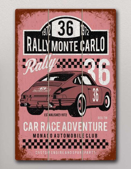 VINOXO Rally Monte Carlo vintage cars wall art in brown, full front view