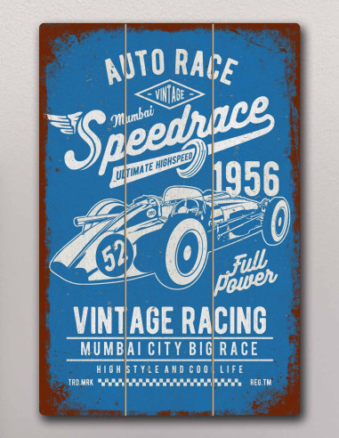 VINOXO Vintage Cars Wall Art Decor Painting - Vintage Racing - Blue