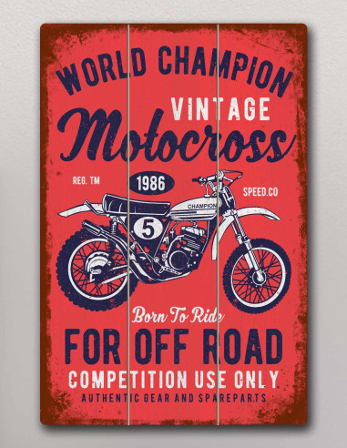 VINOXO Vintage Motor Bike Wall Art Decor Plaque - Vintage Motocross - Red