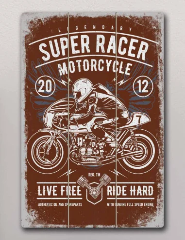 VINOXO Vintage Motor Bike Wall Art Decor Plaque - Super Racer Motorcycle - Brown