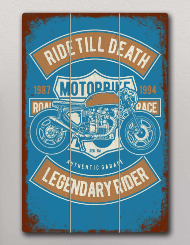 VINOXO Vintage Motor Bike Wall Art Decor Plaque - Ride Till Death - Teal