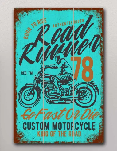 VINOXO Vintage Motor Bike Wall Art Decor Plaque - Road Runner 78 - Green