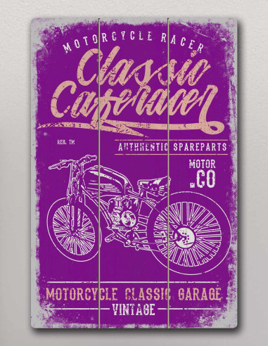 VINOXO Vintage Motor Bike Wall Art Decor Plaque - Classic Caferacer - Purple