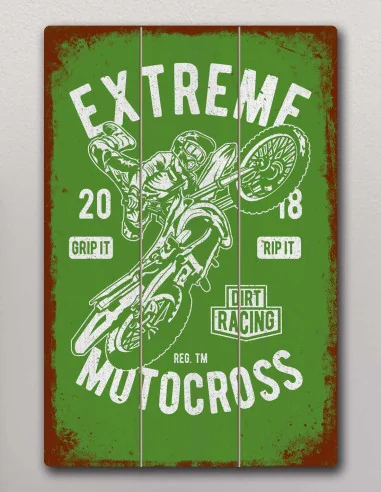 VINOXO Vintage Motor Bike Wall Art Decor Plaque - Extreme Motorcross - Green