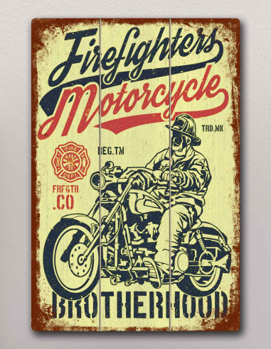 VINOXO Vintage Motor Bike Wall Art Decor Plaque - Firefighters Motorcycle - Yellow