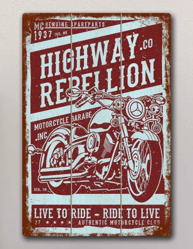 VINOXO Vintage Motor Bike Wall Art Decor Plaque - Highway Rebellion - Brown