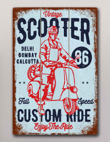 VINOXO Vintage Motor Bike Wall Art Decor Plaque - Scooter - Blue