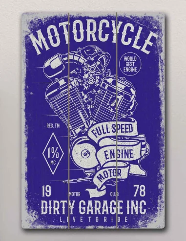 VINOXO Vintage Motor Bike Wall Art Decor Plaque - Motorcycle Full Speed Engine Motor - Blue