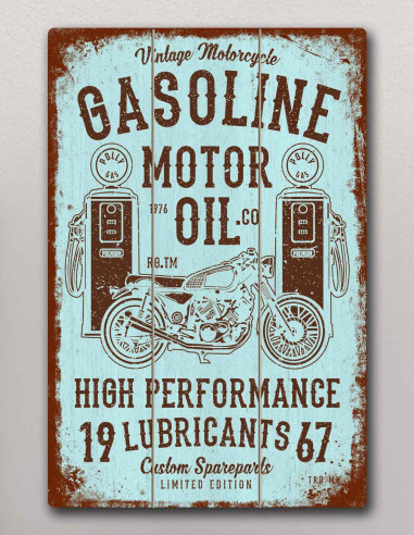 VINOXO Vintage Motor Bike Wall Art Decor Plaque - Gasoline Motor Oil - Blue