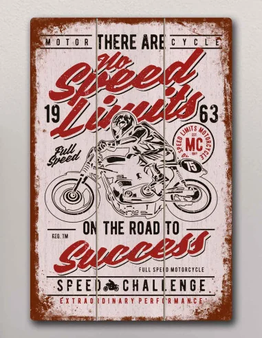 VINOXO Vintage Motor Bike Wall Art Decor Plaque - No Speed Limits - Pink