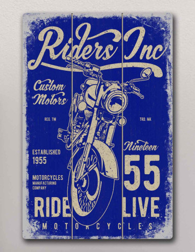 VINOXO Vintage Motor Bike Wall Art Decor Plaque - Riders Inc - Blue