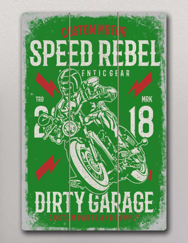 VINOXO Vintage Motor Bike Wall Art Decor Plaque - Speed Rebel - Green
