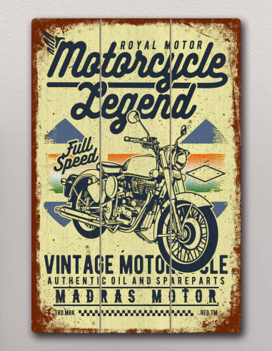 VINOXO Vintage Motor Bike Wall Art Decor Plaque - Motorcycle Legend - Yellow