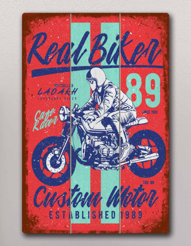 VINOXO Vintage Motor Bike Wall Art Decor Plaque - Real Biker - Red