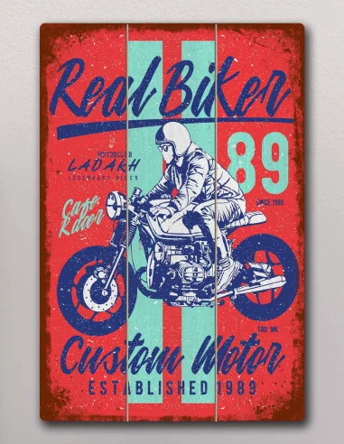 VINOXO Vintage Motor Bike Wall Art Decor Plaque - Real Biker - Red