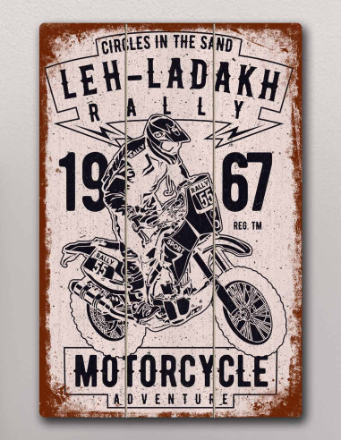 VINOXO Vintage Motor Bike Wall Art Decor Plaque - Leh Ladakh Rally - Beige