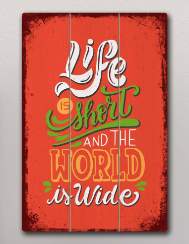 VINOXO Vintage Motivational Quotes Wall Art Frames - Life Is Short And The World Is Wide - Orange