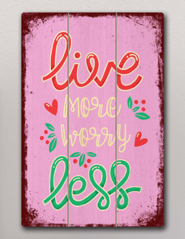 VINOXO Vintage Motivational Quotes Wall Art Frames - Live More Worry Less - Pink